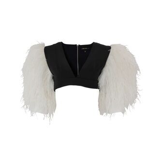 Stylish Black and White Feathered Crop Top